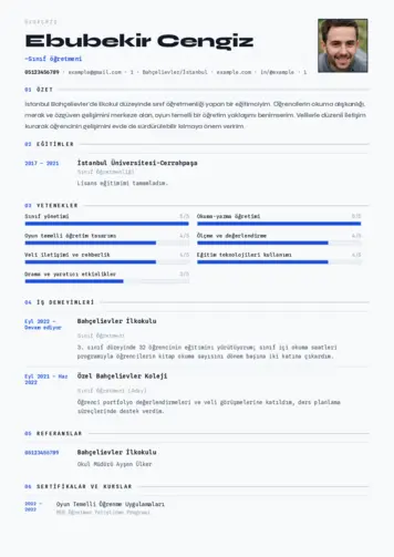 Sınıf Öğretmeni Cv Örnekleri cv indir